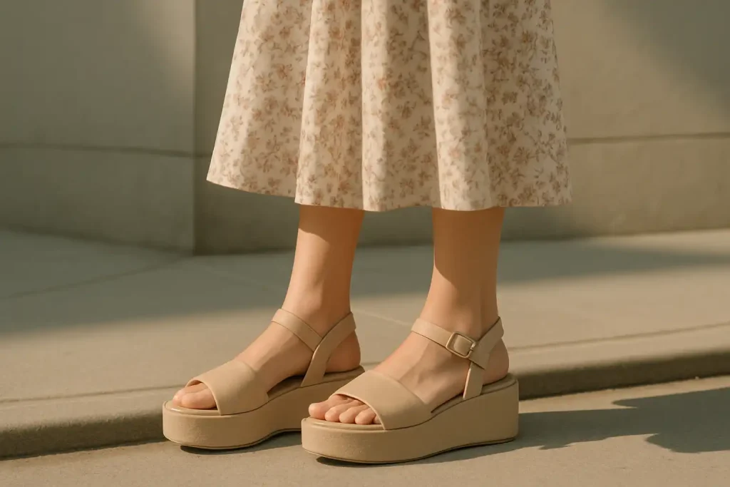 Comment porter des sandales à plateforme avec une robe ?