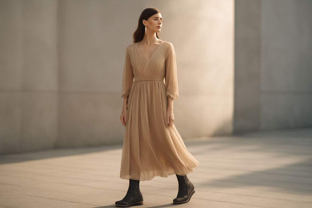 Peut-on associer des bottes épaisses avec une robe fluide ?