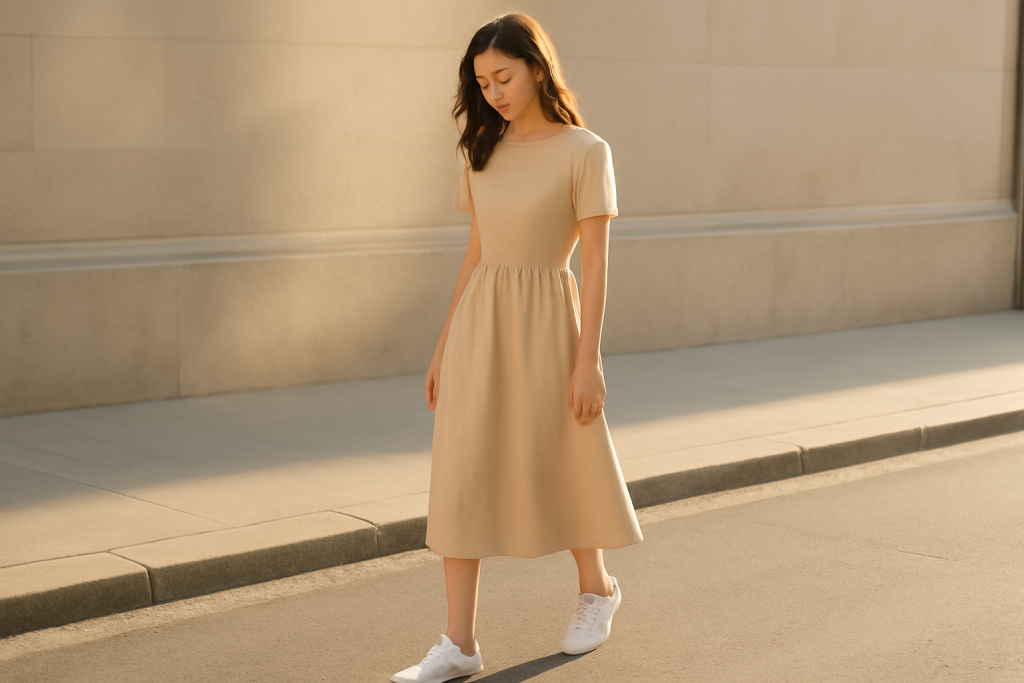 Quelle coupe de baskets porter avec une robe midi pour un rendu moderne ?
