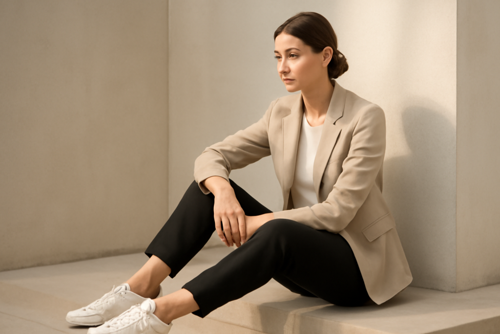 Comment associer des baskets épurées à un look habillé ?