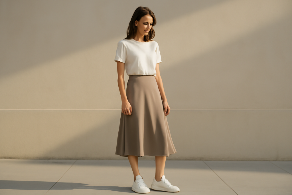 Quelles baskets porter avec une jupe midi pour un rendu moderne ?